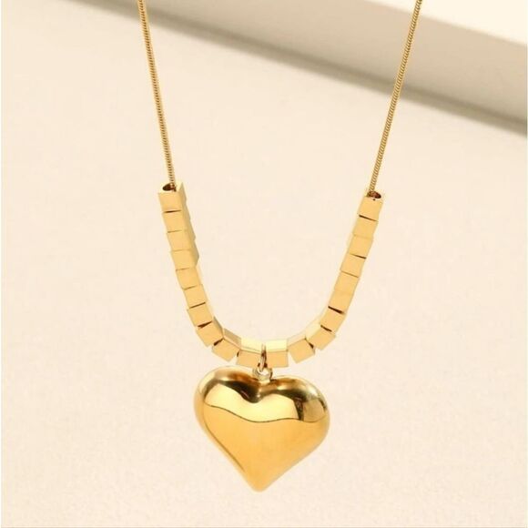18K Gold Plated Hip-hop Style Heart Pendant Necklace Clavicle Chain - Picture 3 of 12